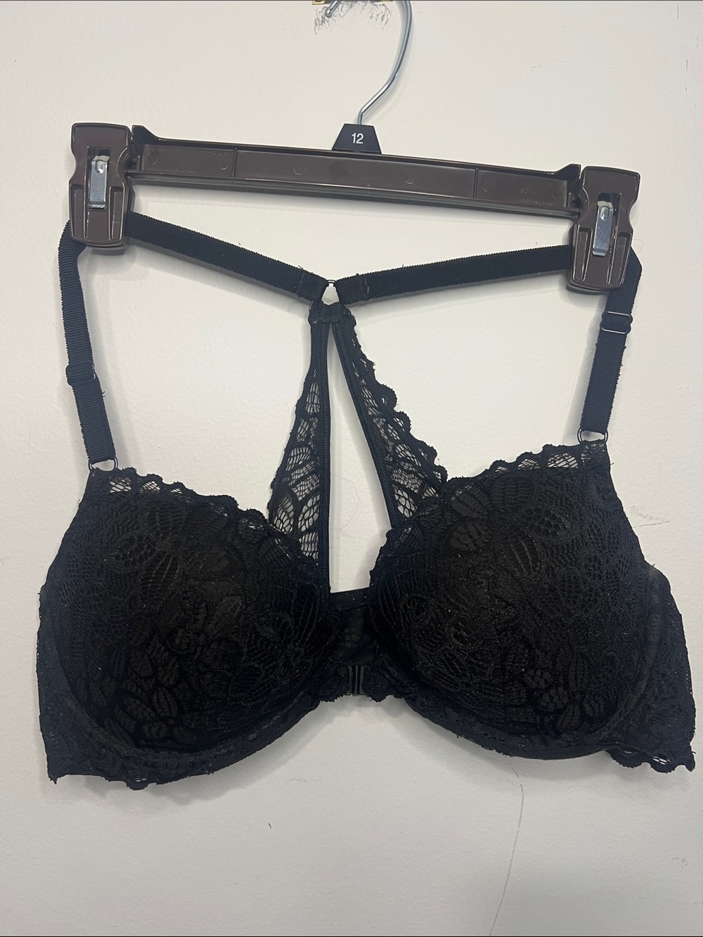 PINK Victoria's Secret Black Lace Push-Up Bra with Strappy Back 36D